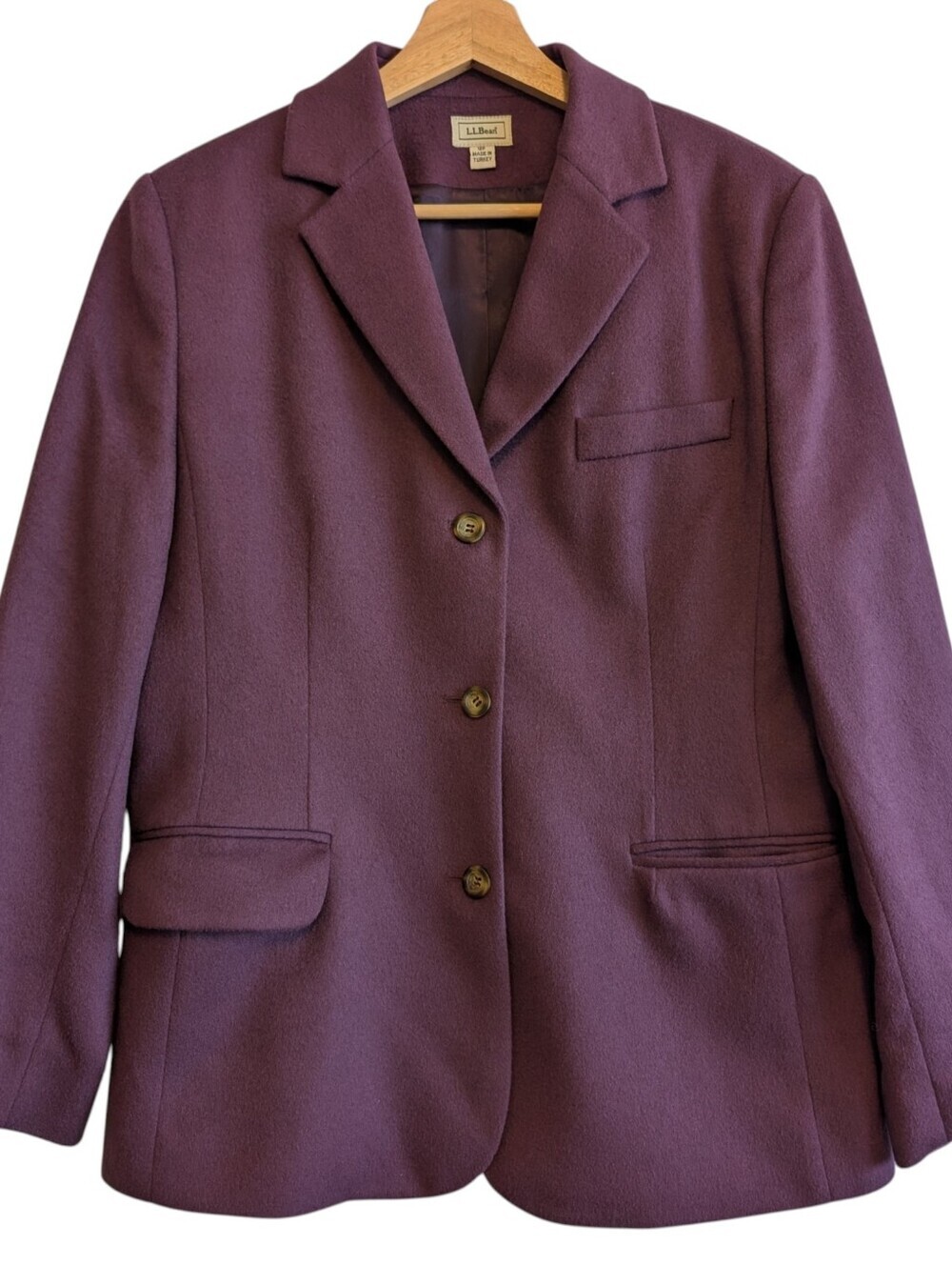 L.L. Bean 3 Button Blazer Women's Size 12P Petite Purple Wool/Cashmere Blend